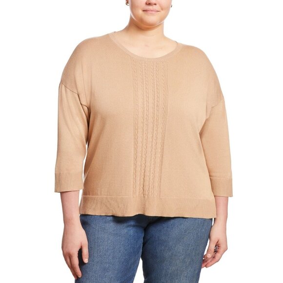 Melissa Paige Womens Cable Knit Dropped Shoulders Sweater Camel Hair Size 1X NWT - Picture 2 of 6